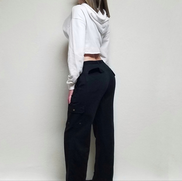 VINTAGE 90s Jones New York Black High Rise Loose Fit Lightweight Carpenter Pants - Picture 3 of 12